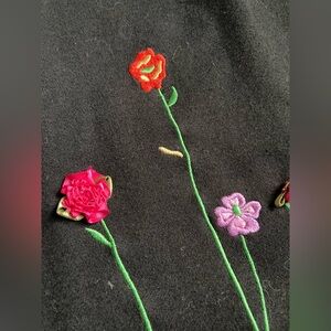 Floral Embroidered Black Cotton Skirt Size M